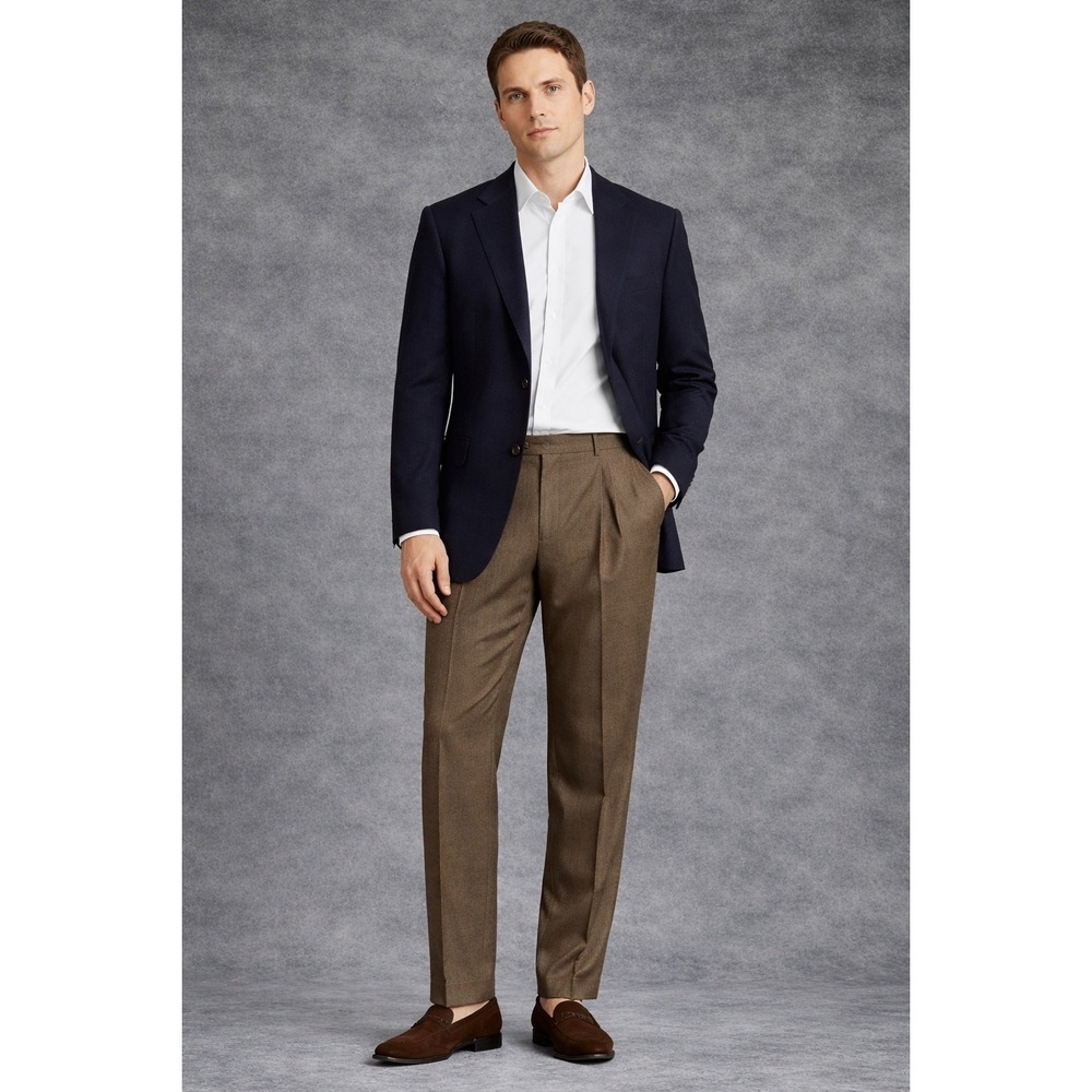 Italian Wool Dress Pants Mens 32x31 Pleated‎ Brown Tailored Old Money Classic
